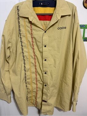 COOGI Men’s Pale Yellow Button-Up Jacket with Multicolor Embroidery